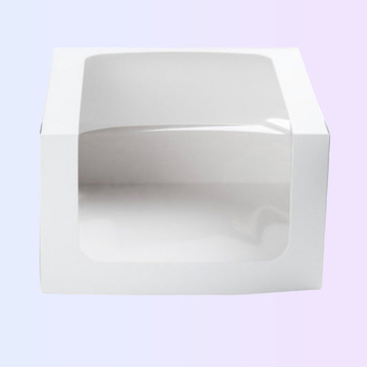 Windowed white cake box front view