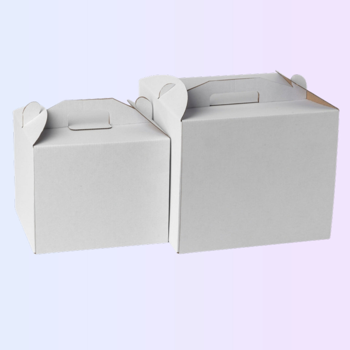 Strong cake boxes with handle, two sizes side by side