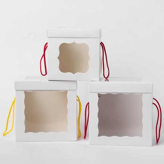 Windowed White Cake Box 17 x 17 x 17 cm with Handles