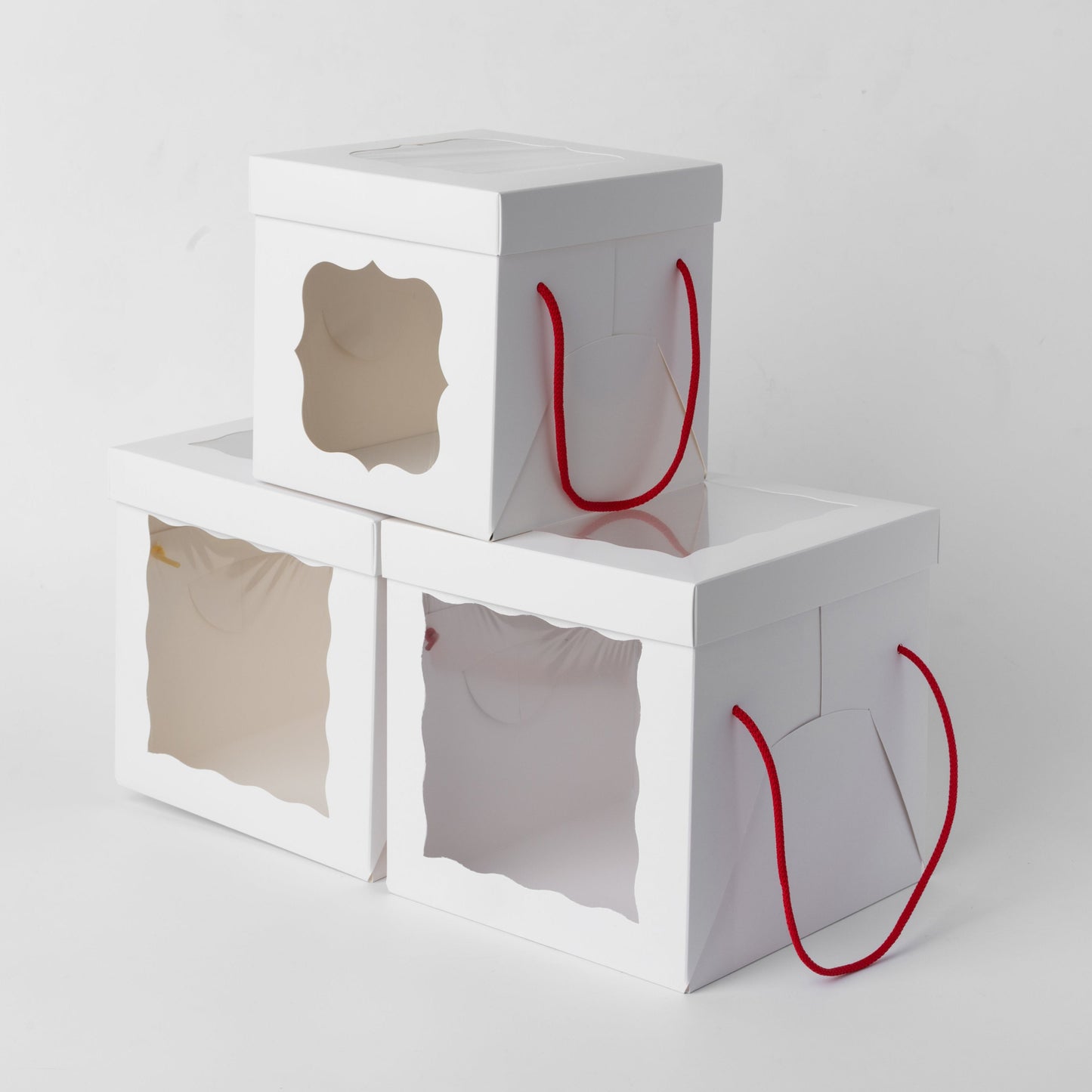 Windowed White Cake Box 20 x 20 x 20 cm with Handles