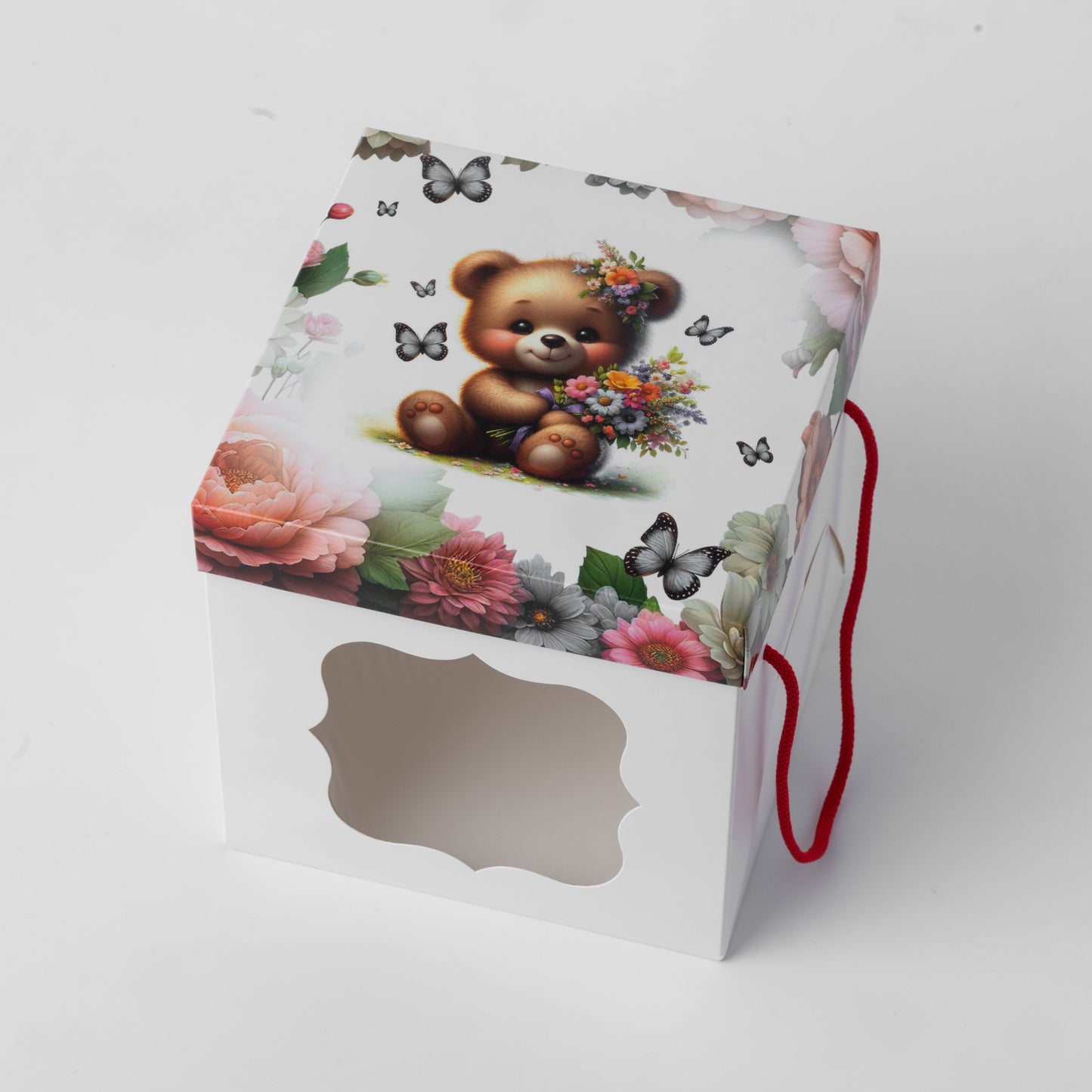 Windowed White Cake Box 17 x 17 x 17 cm with Handles