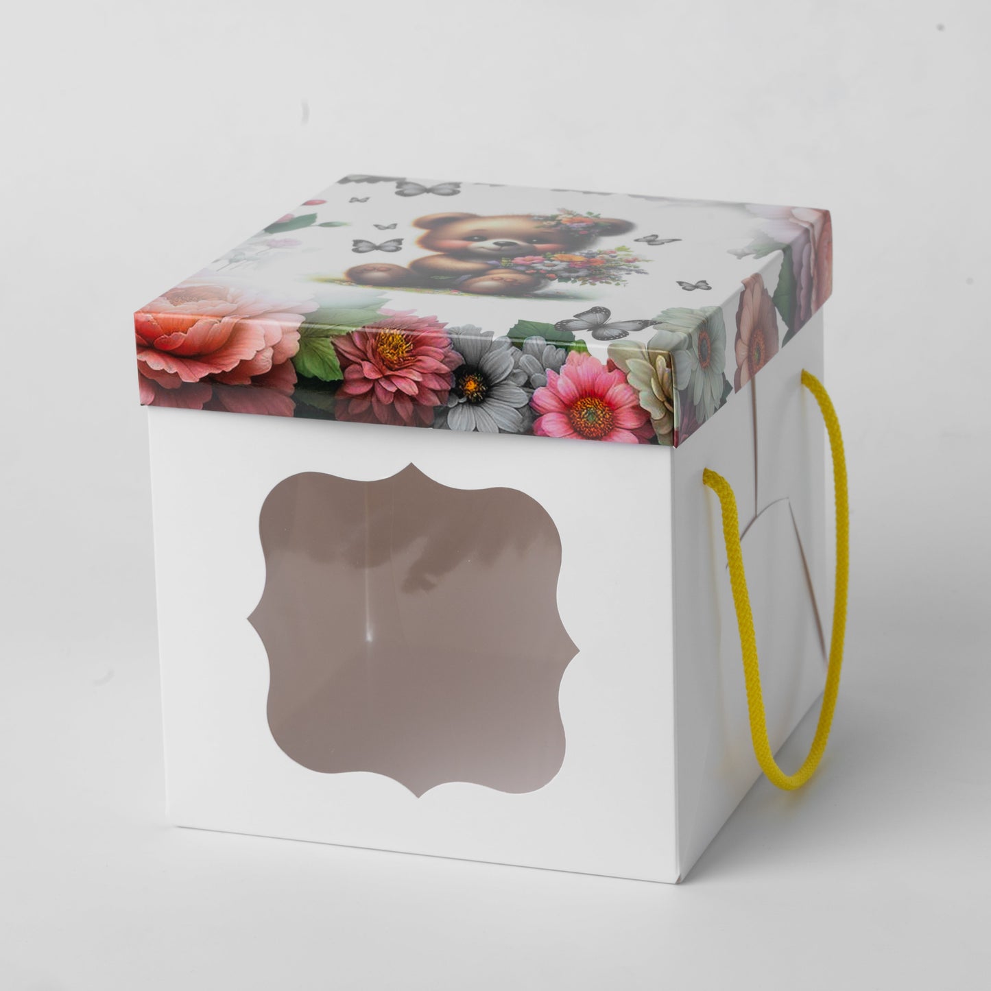 Windowed White Cake Box 17 x 17 x 17 cm with Handles
