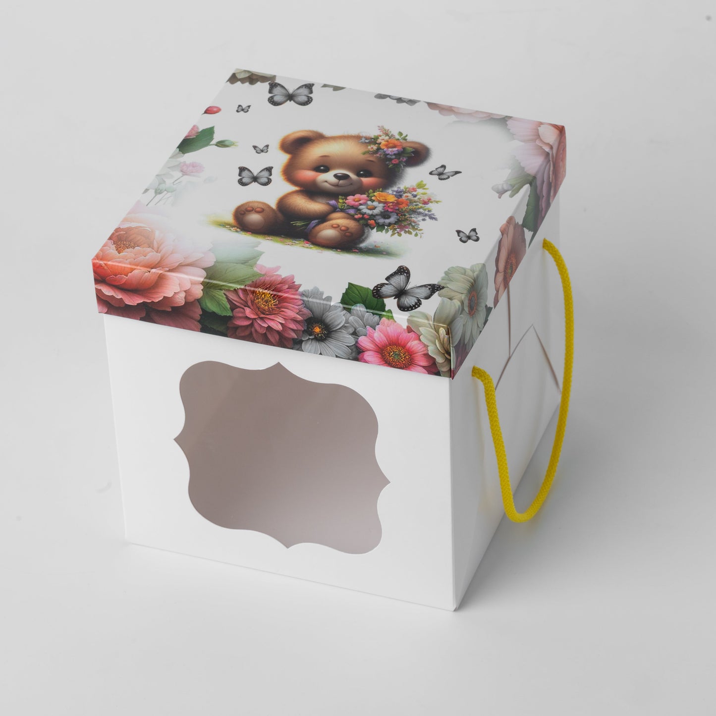 Windowed White Cake Box 17 x 17 x 17 cm with Handles