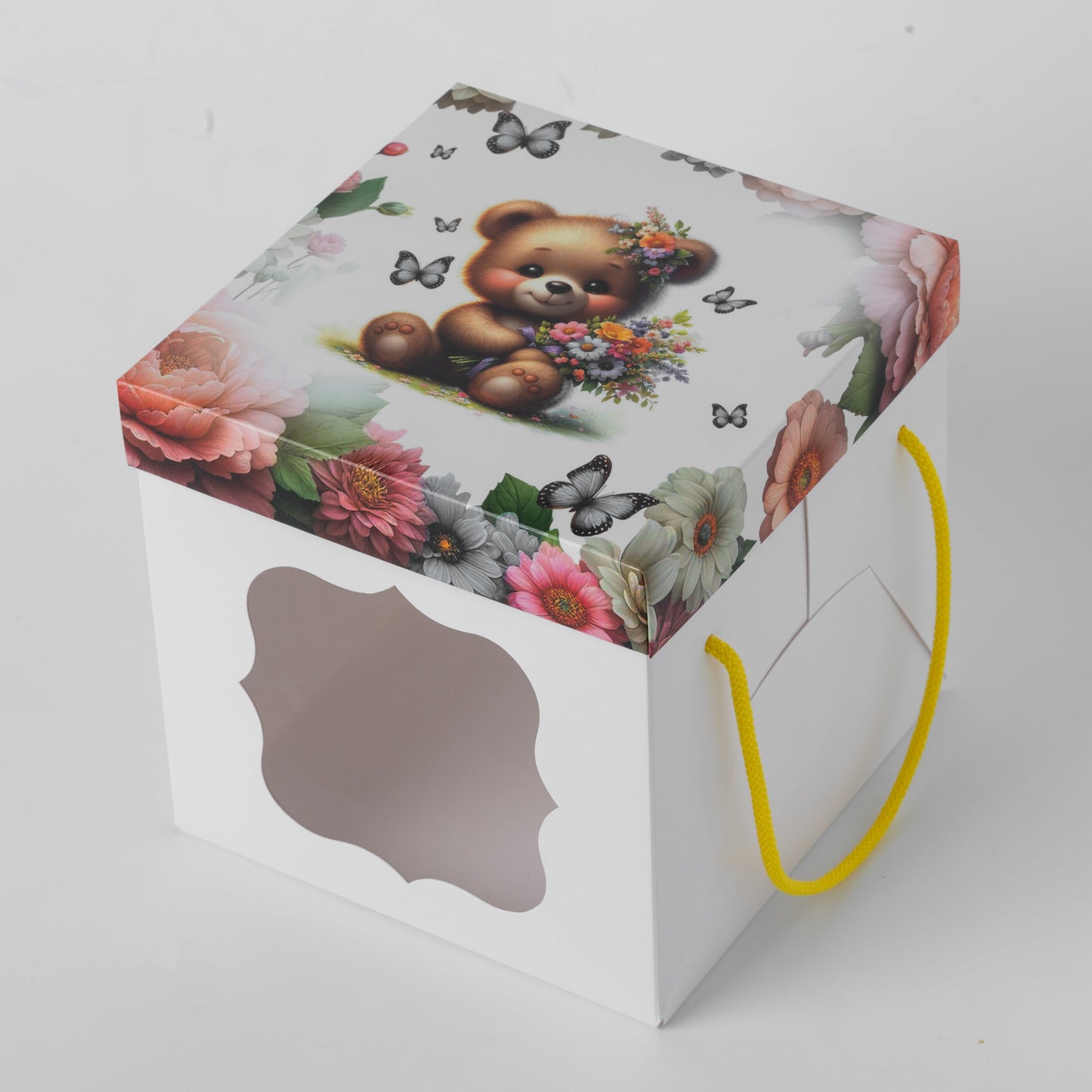 Windowed White Cake Box 17 x 17 x 17 cm with Handles