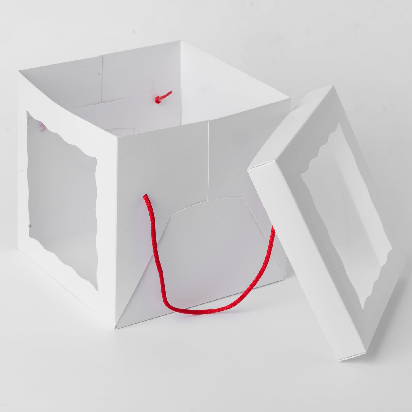 Windowed White Cake Box 20 x 20 x 20 cm with Handles