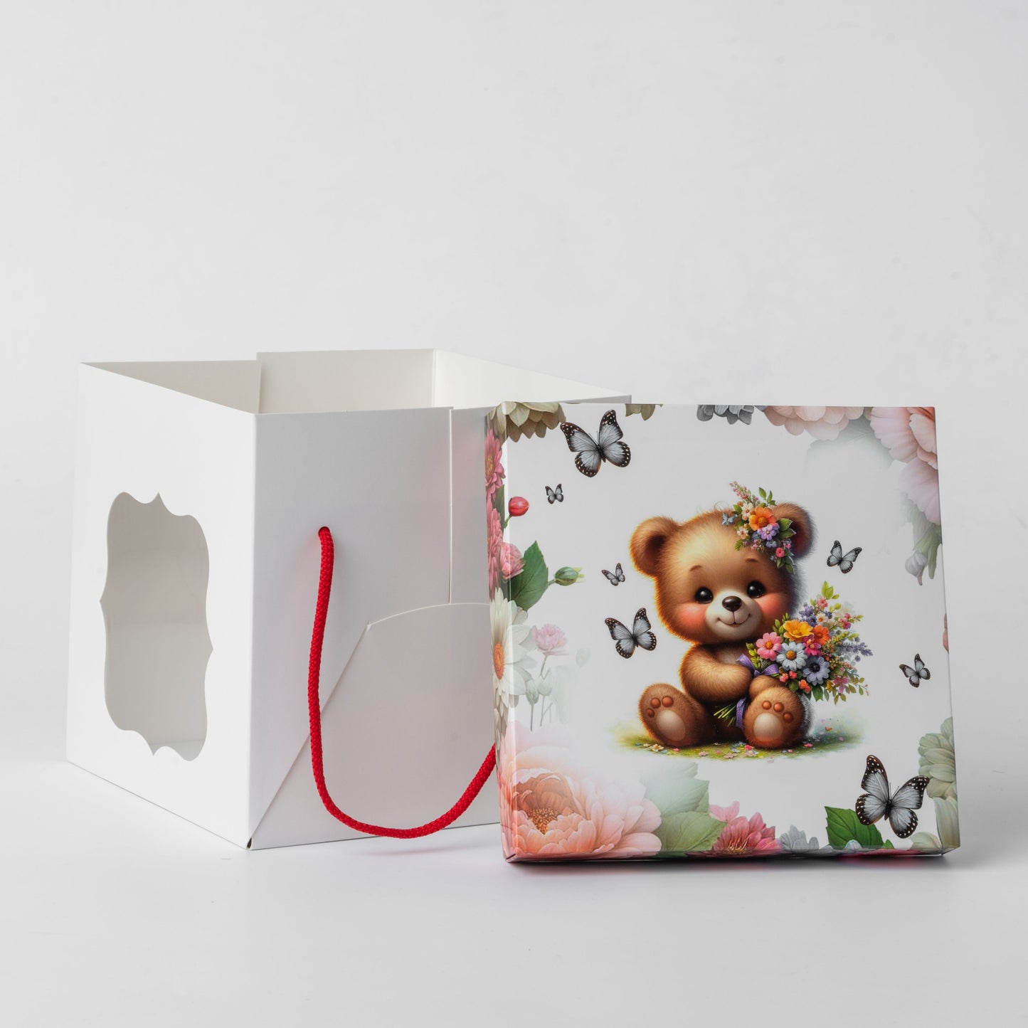 Windowed White Cake Box 17 x 17 x 17 cm with Handles