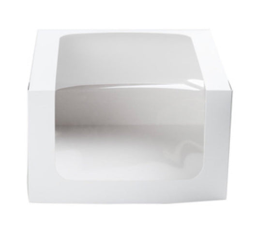 Windowed white cake boxes, plain 18 x 18 x 9 cm