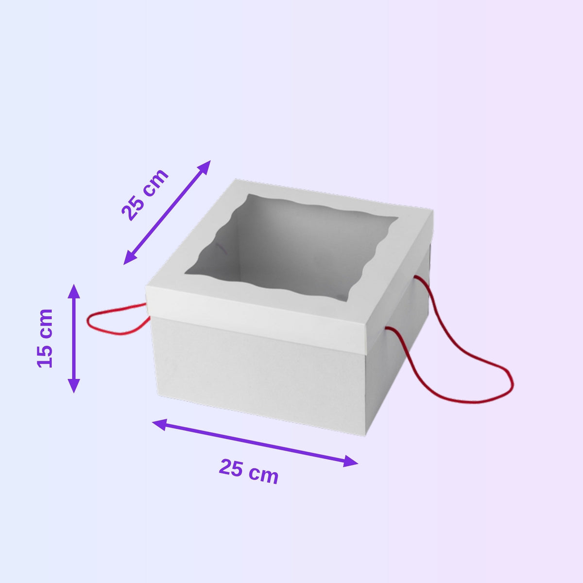 Strong cake box 25 x 25 x 15 cm with size guide