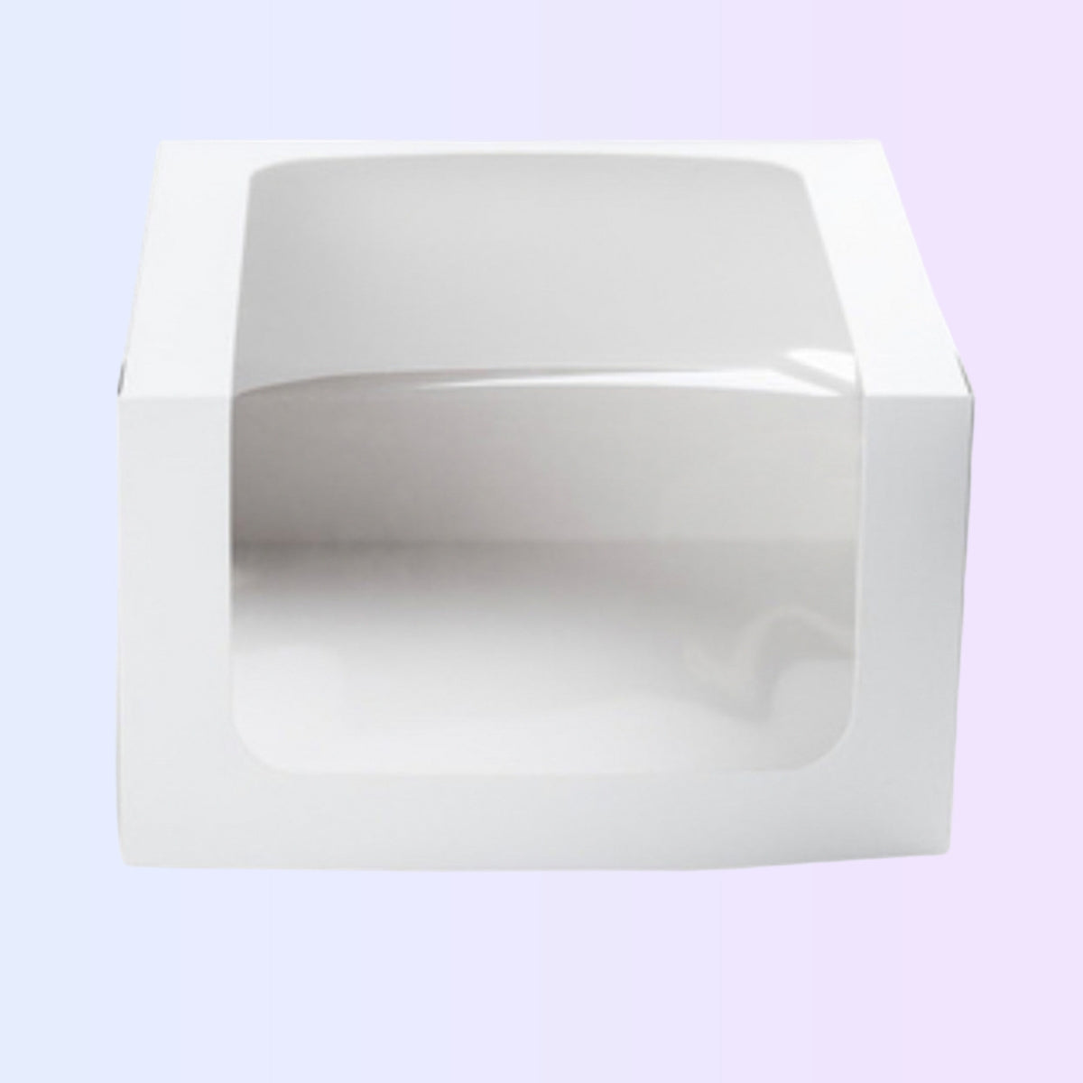 Windowed white cake box front view