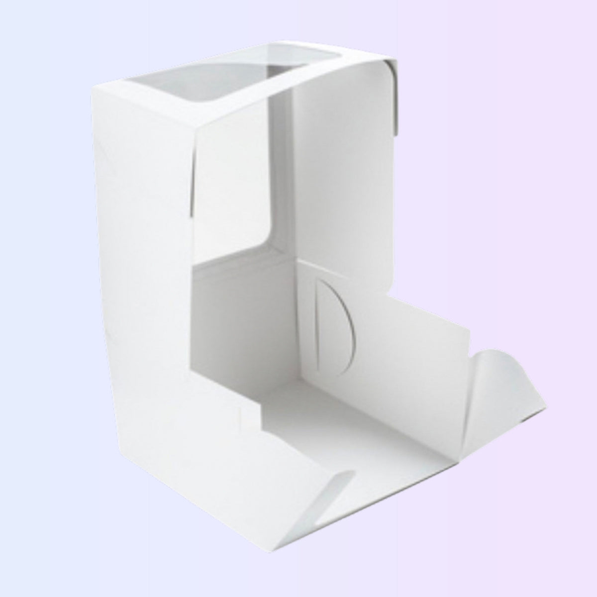 Windowed white cake box open