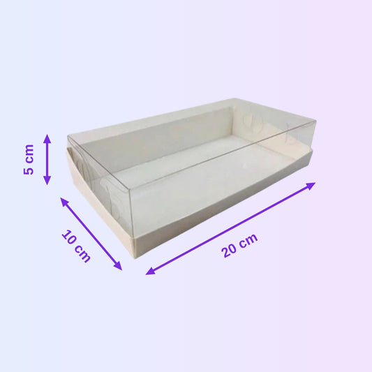 Transparent macaroon box 20 x 10 x 5 cm with size guide