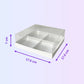 Transparent box for 4 mini cakes 17.6 x 17.6 x 7 cm with size guide
