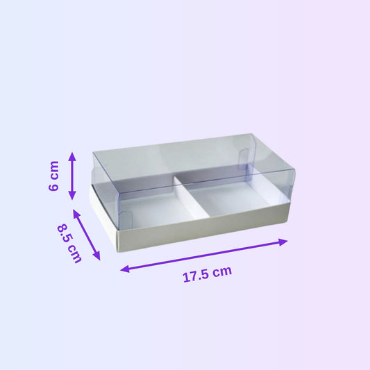 Transparent box for 2 mini cakes 17.5 x 8.5 x 6 cm with size guide