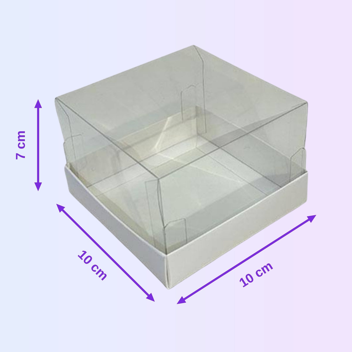 Transparent box for 1 mini cake 10 x 10 x 7 cm with size guide