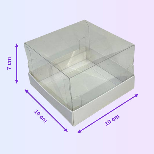 Transparent box for 1 mini cake 10 x 10 x 7 cm with size guide