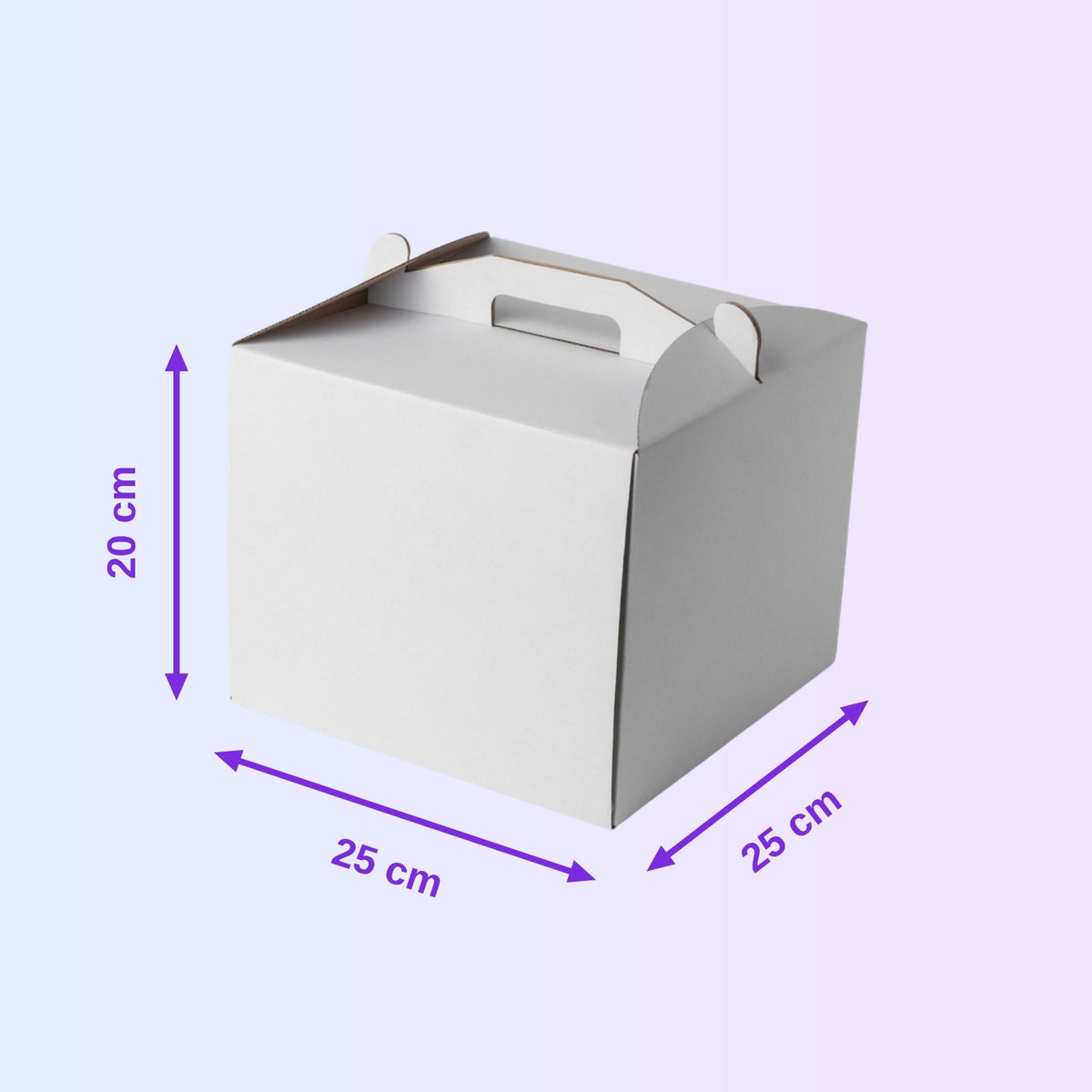 Strong cake box with handle 25 x 25 x 20 cm with size guide