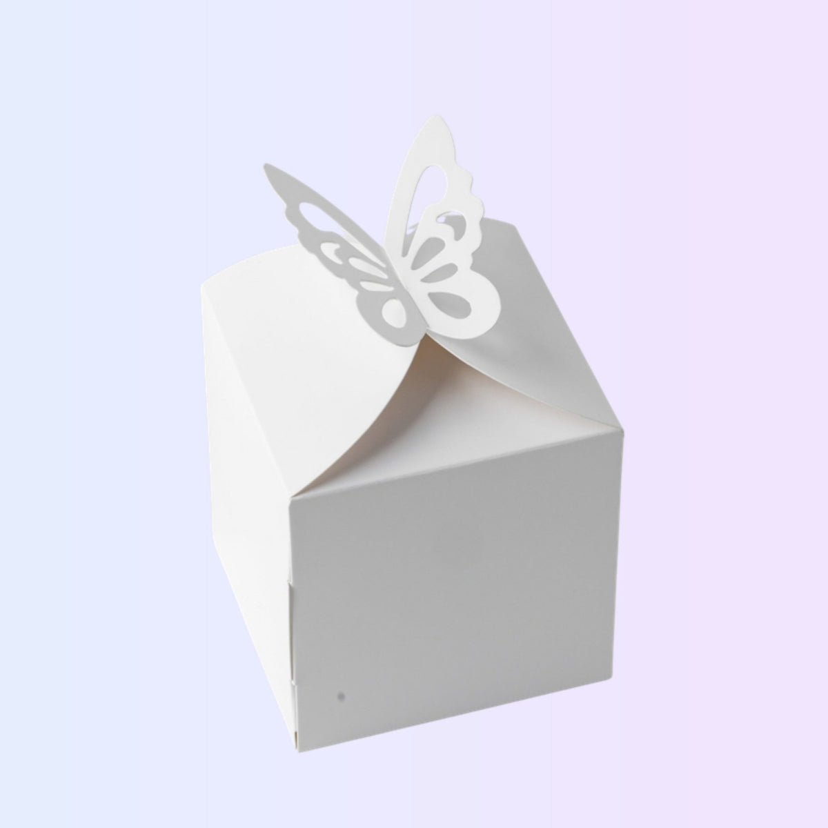 White single cake box with butterfly closure, angled view