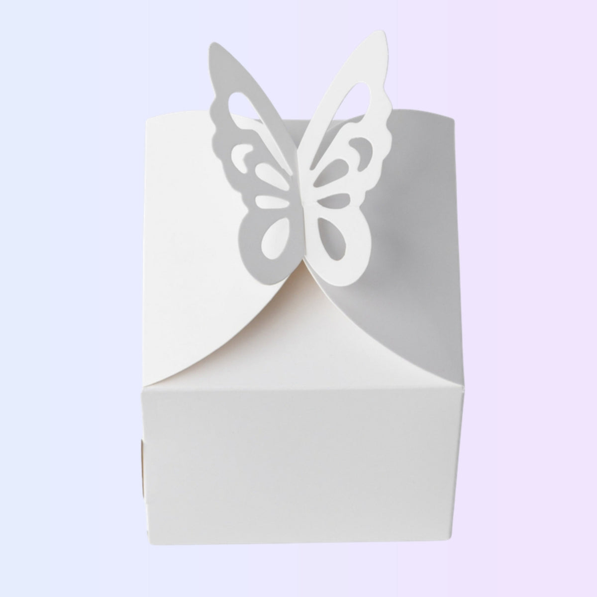 White single cake box with butterfly closure, front view